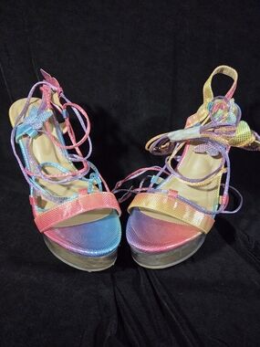 Mata Shoes Rainbow Gradient Lace-Up Platform Sandals